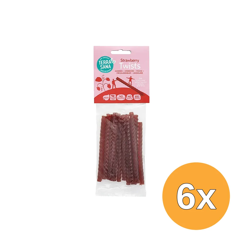 6x TerraSana Twists Dropkabels Aardbei (75 gr)