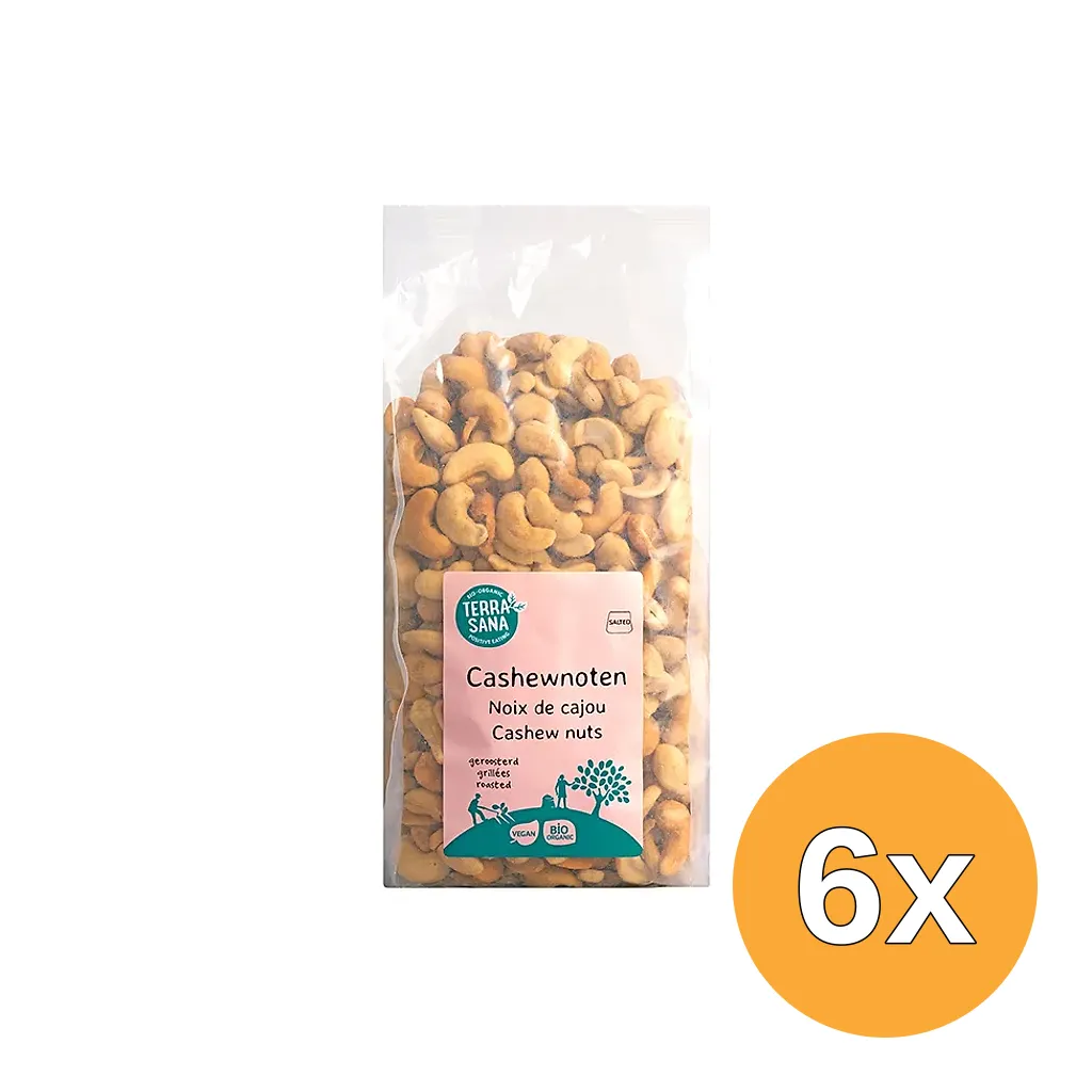 6x Terrasana Cashewnoten Geroosterd Met Zout Bio (750 gr)