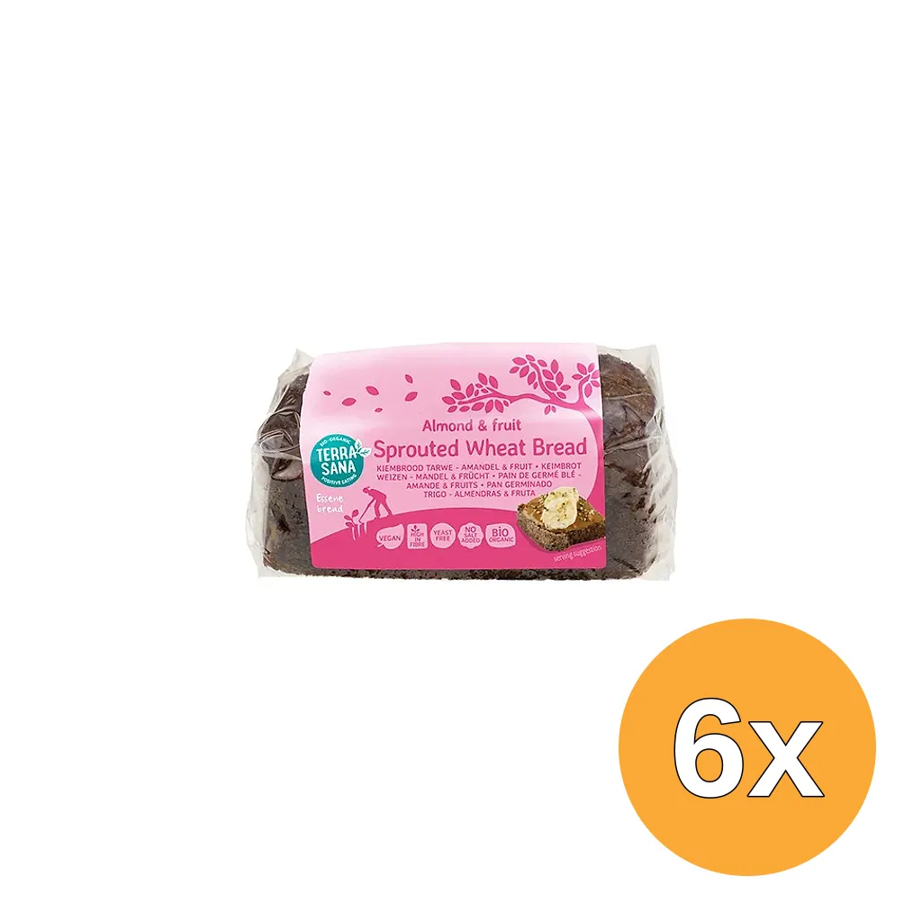 6x Terrasana Gekiemd Brood Zuidvruchten Amandel Bio (400 gr)