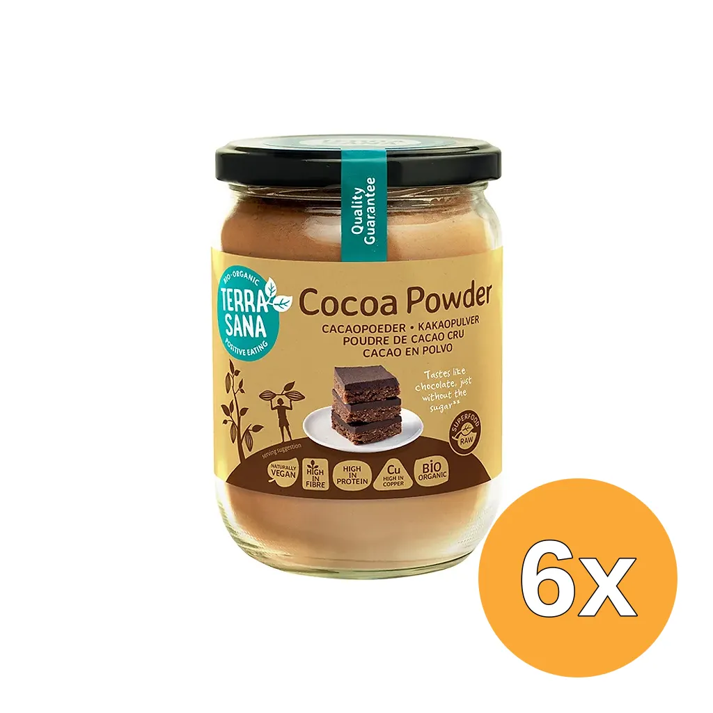 6x Terrasana Raw Cacao Antioxidant Poeder in Glas Bio (160 gr)