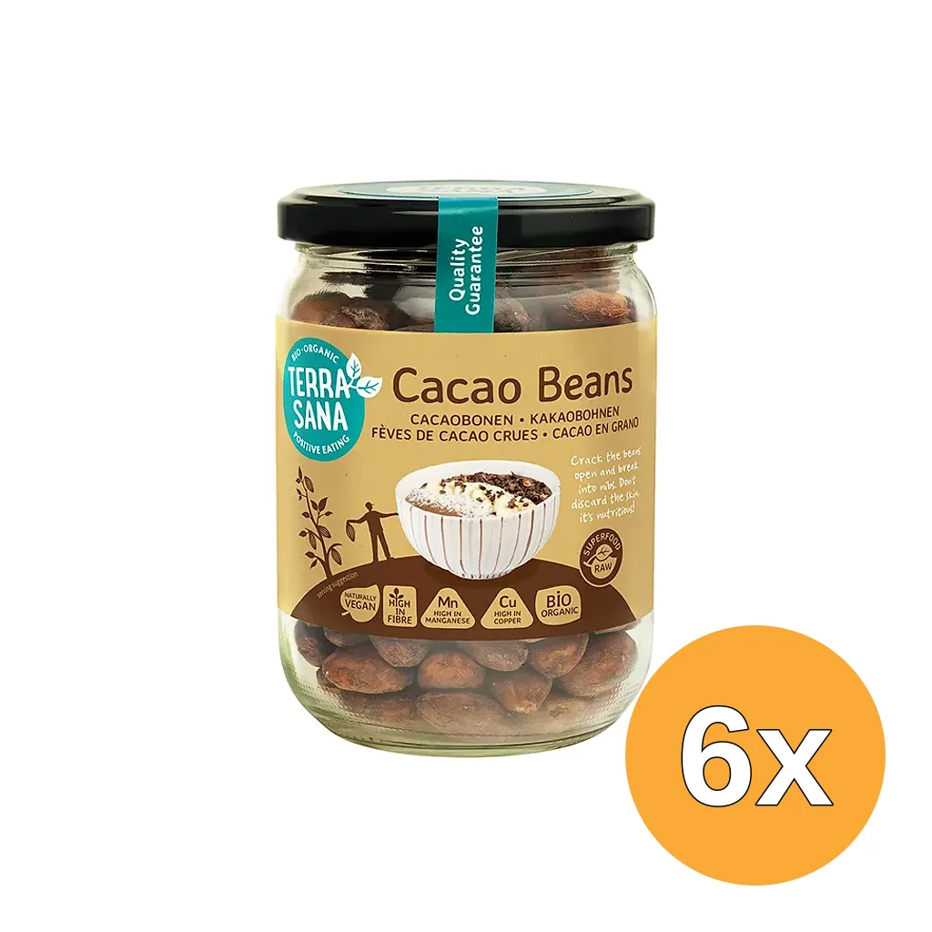 6x Terrasana Raw Cacao Bonen In Glas Bio (250 gr)