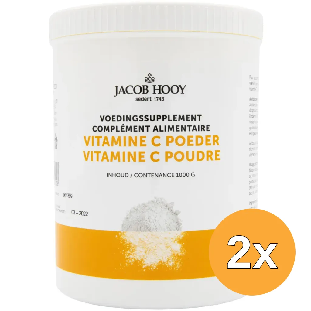 2x Jacob Hooy Vitamine C Ascorbinezuur pot (1000 gr)