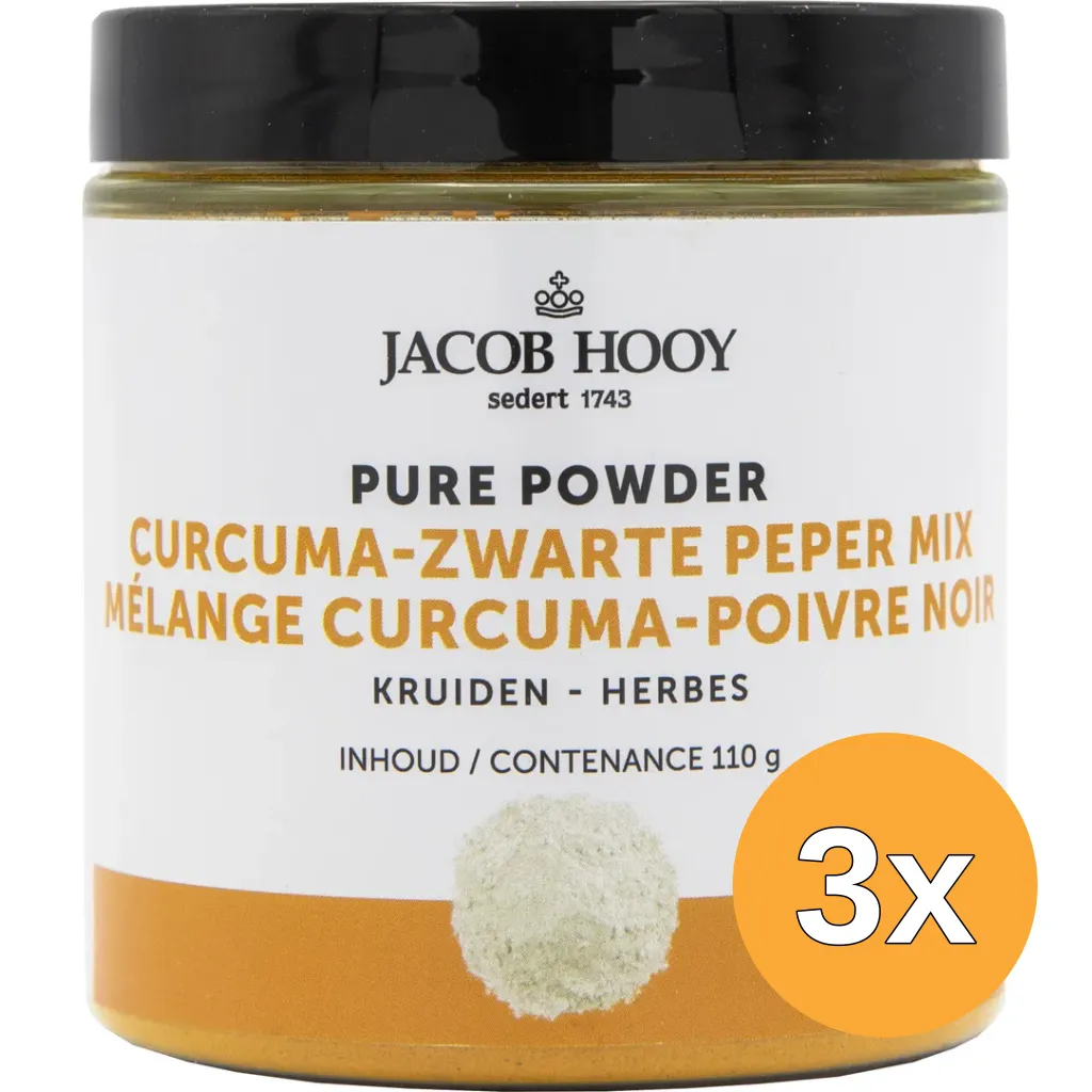 3x Jacob Hooy Pure Powder Curcuma Zwarte Peper (110 gr)