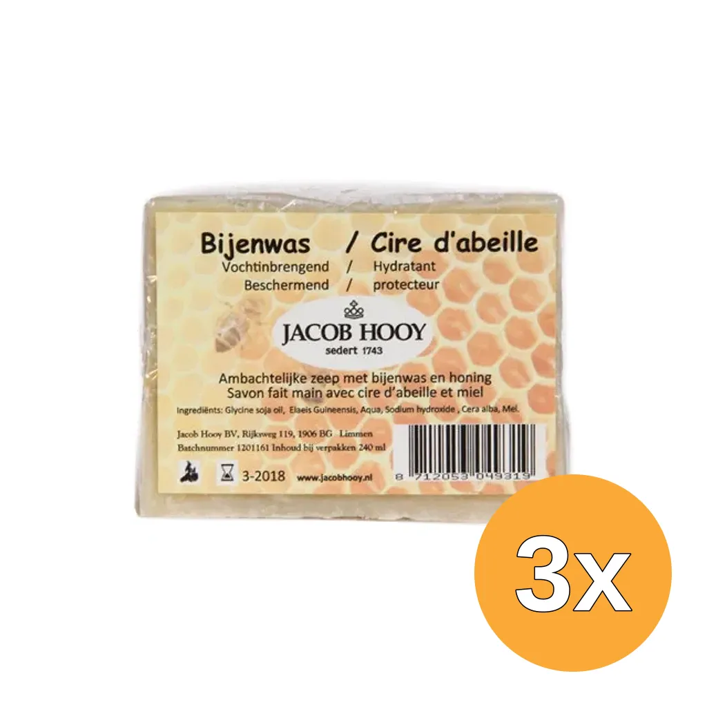 3x Jacob Hooy Bijenwas Zeep Niet Vloeibaar (240 ml)