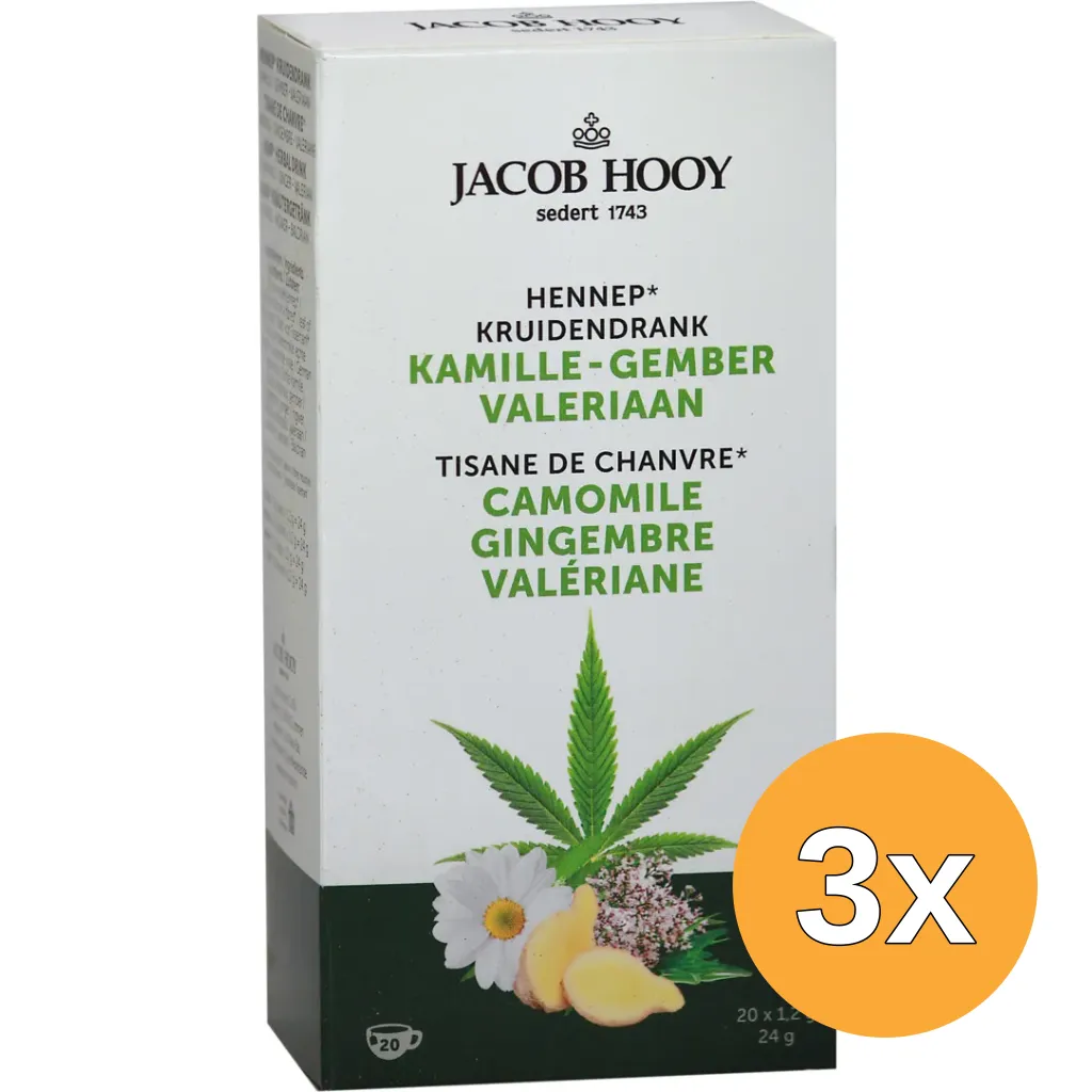3x Jacob Hooy Hennep Kamille Gember Valeriaan Thee (20 stuks)
