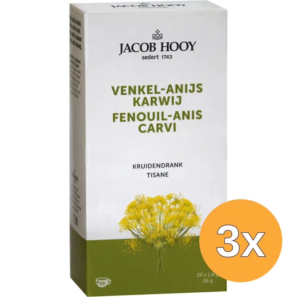 3x Jacob Hooy Venkel/Anijs/Karwij Thee Gold (20 stuks)
