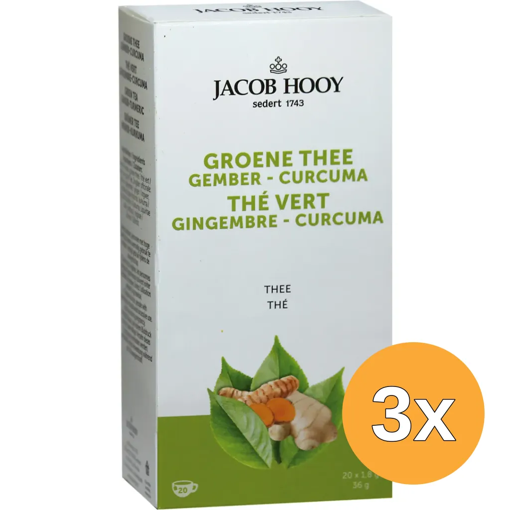 3x Jacob Hooygroene Thee Gember Curcuma Thee (20 stuks)
