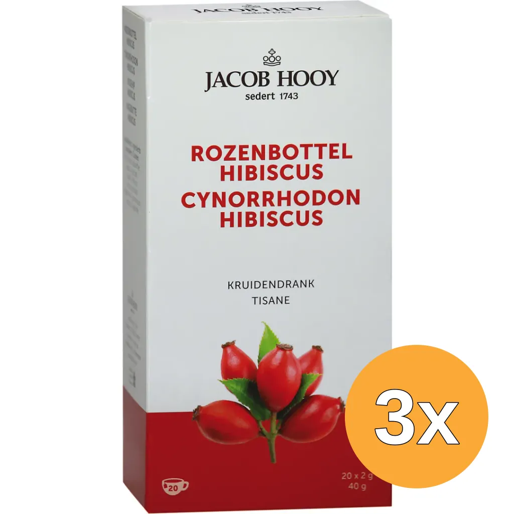 3x Jacob Hooy Rozenbottel Hibiscus Thee zakjes (20 stuks)