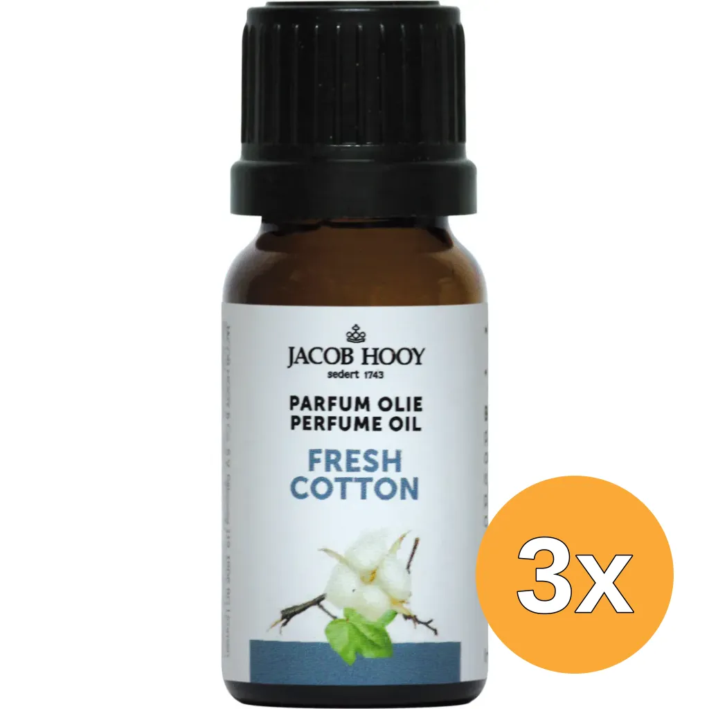 3x Jacob Hooy Parfum olie Fresh Cotton (10 ml)