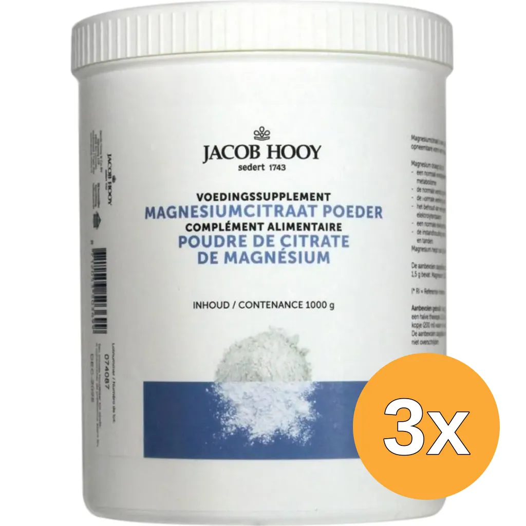 3x Jacob Hooy Magnesiumcitraat poeder (1000 gr)