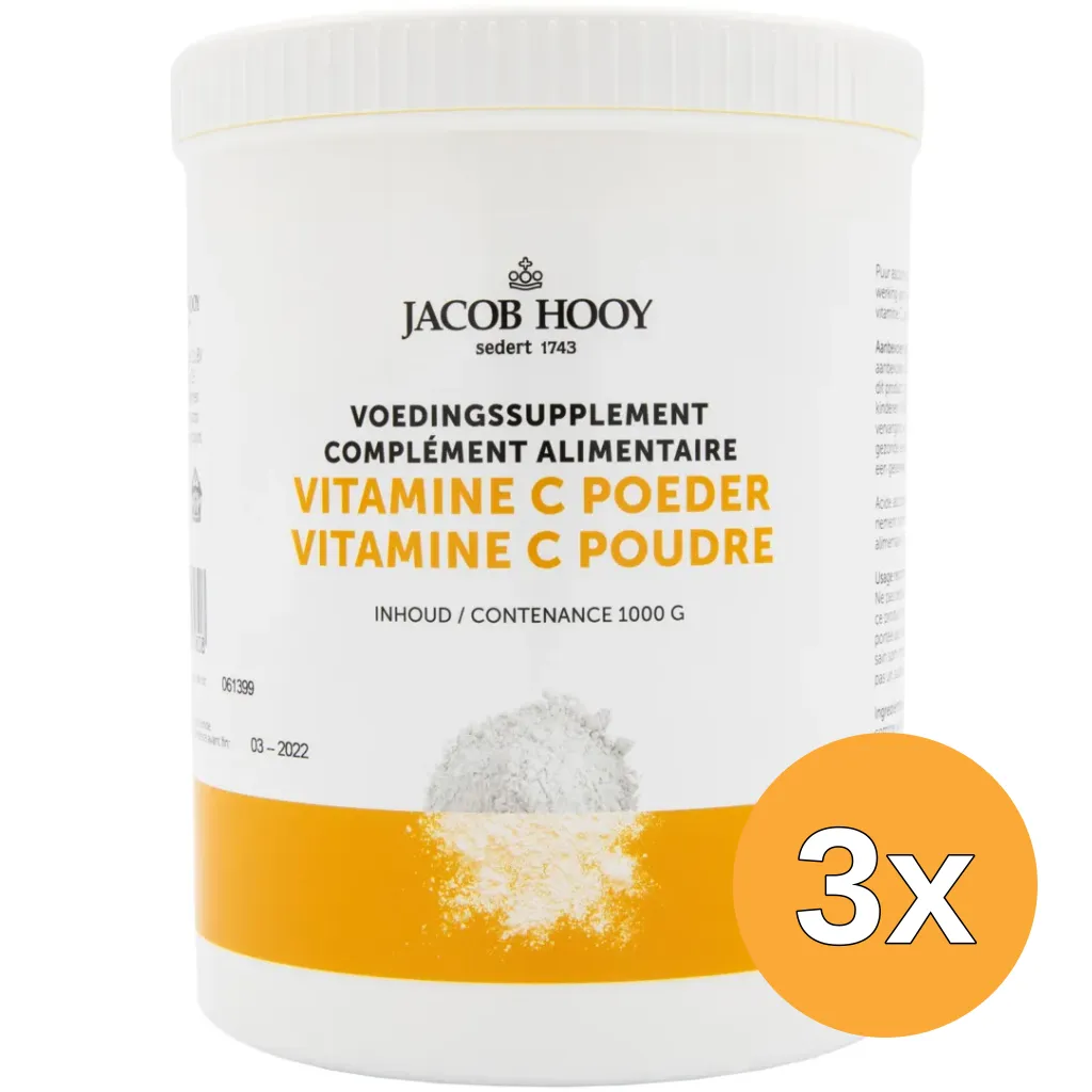 3x Jacob Hooy Vitamine C Ascorbinezuur pot (1000 gr)