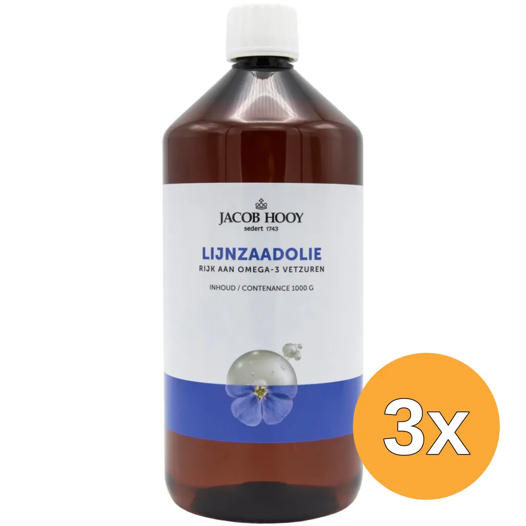 3x Jacob Hooy Lijnzaad Olie Inwendig Koudgeperst (1000 ml)