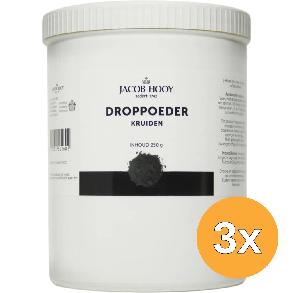 3x Jacob Hooy Droppoeder pot (250 gr)