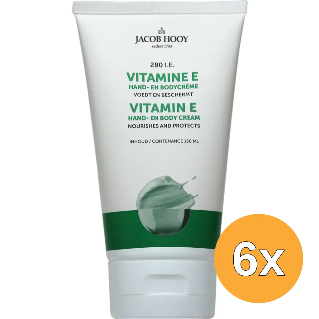6x Jacob Hooy Vitamine E hand en bodycreme tube (150 ml)