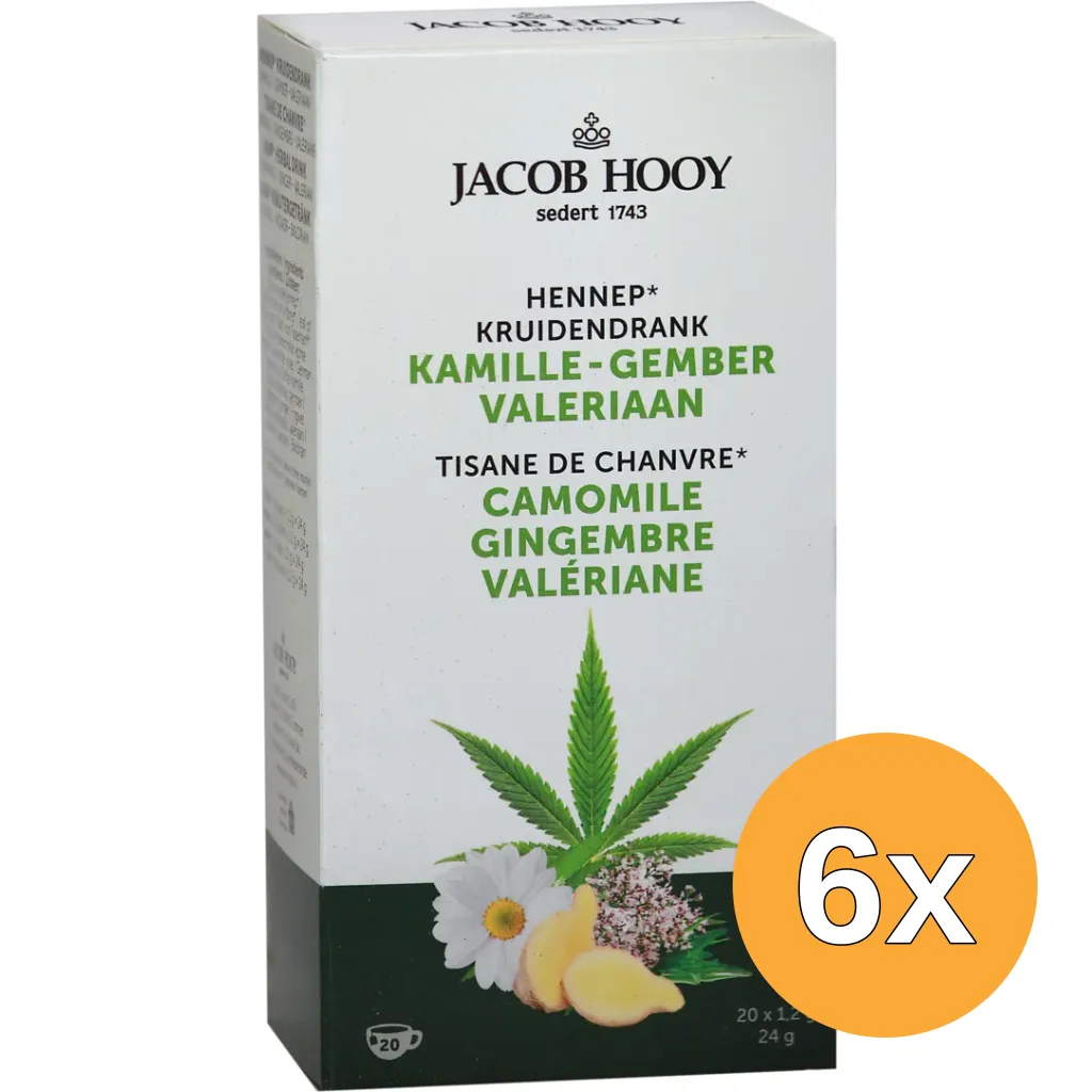 6x Jacob Hooy Hennep Kamille Gember Valeriaan Thee (20 stuks)