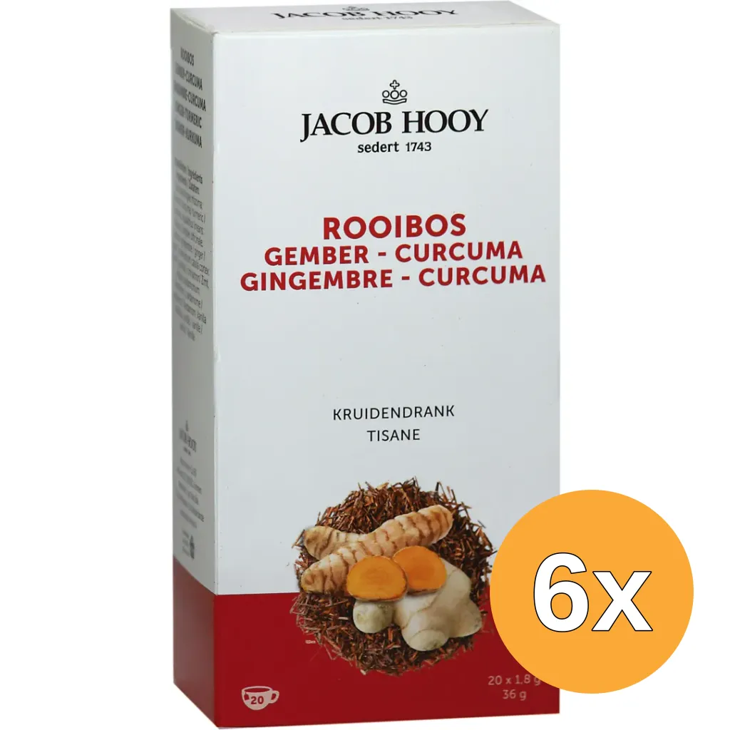 6x Jacob Hooy Rooibos Gember Curcuma Thee (20 stuks)