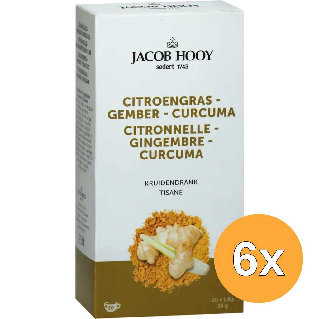 6x Jacob Hooy Citroengras Gember Curcuma Thee (20 stuks)