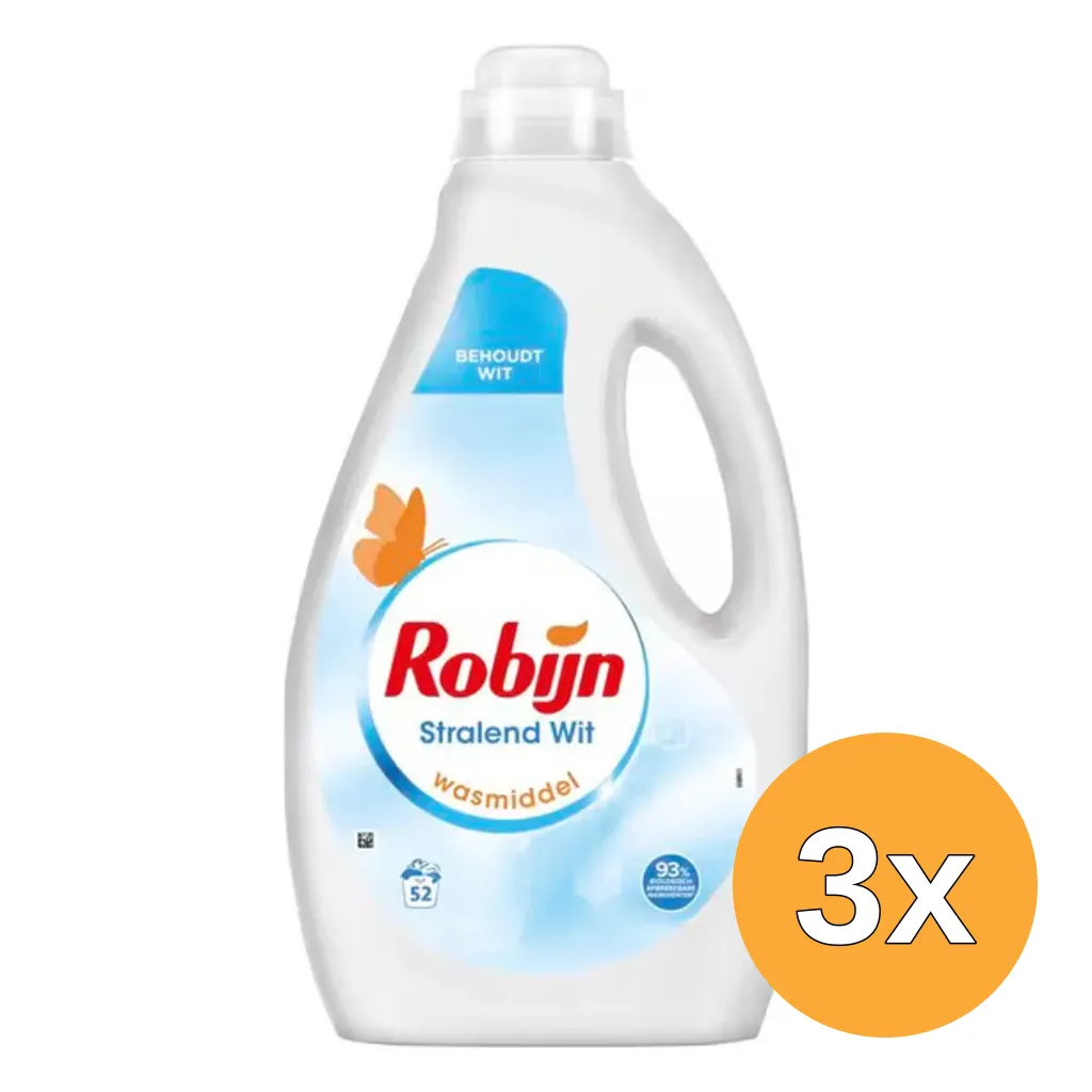 3x Robijn Vloeibaar Wasmiddel - Wit 52 Wasbeurten (2600 ml)