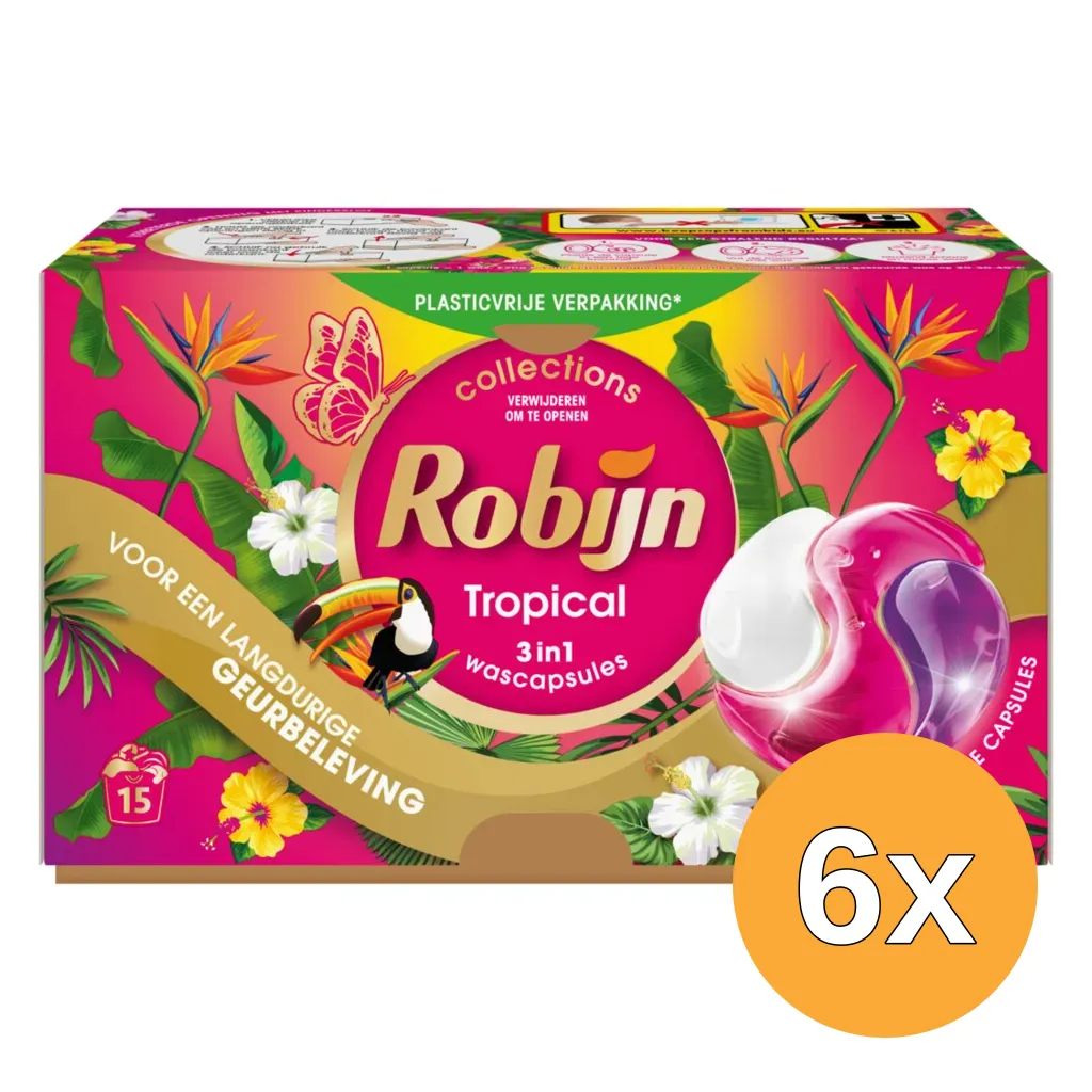 6x Robijn Wasmiddel Capsules - Tropical (15 capsules)