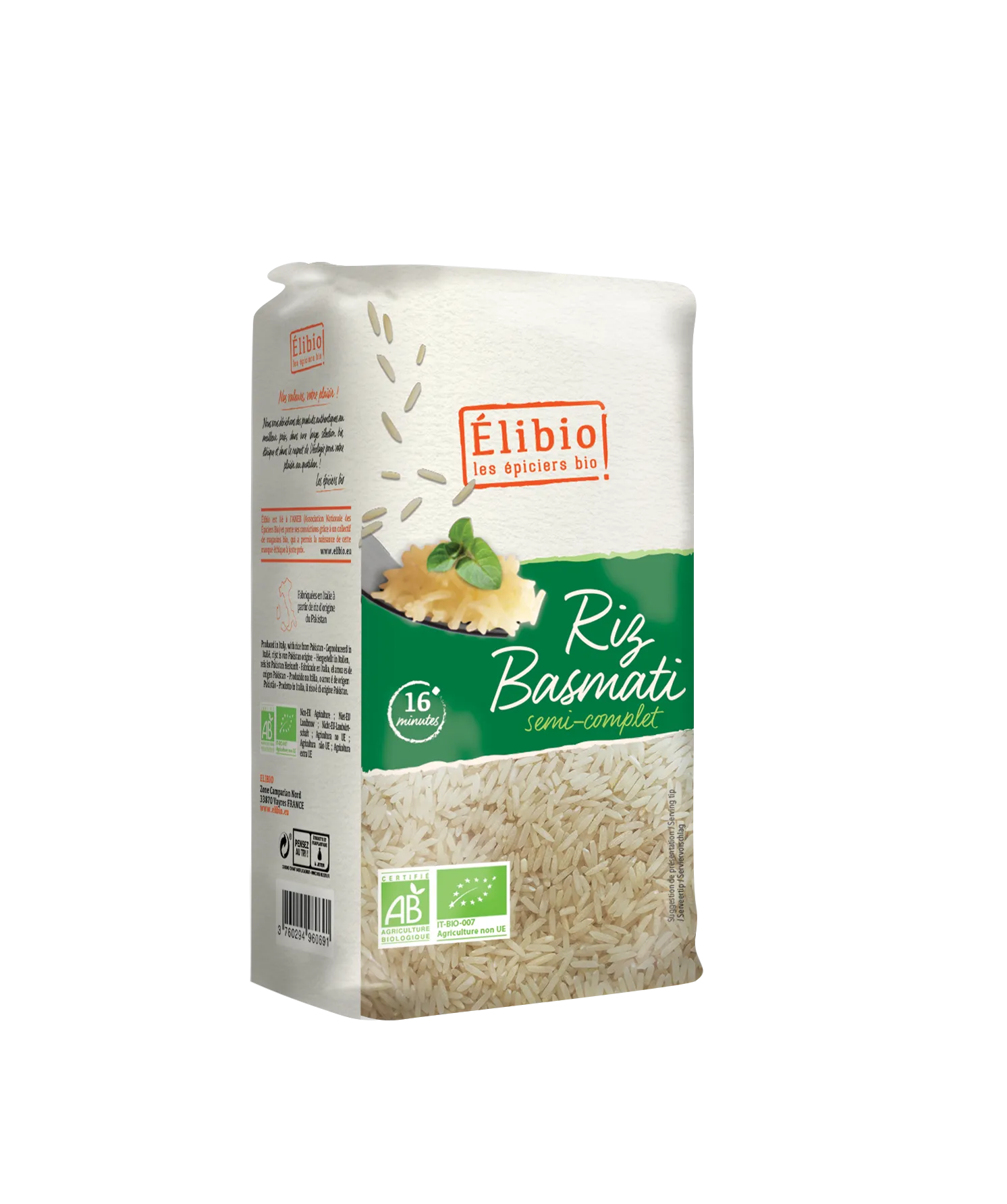 Elibio Élibio Basmatirijst Halfvol van Pakistan Bio (1000 gr)