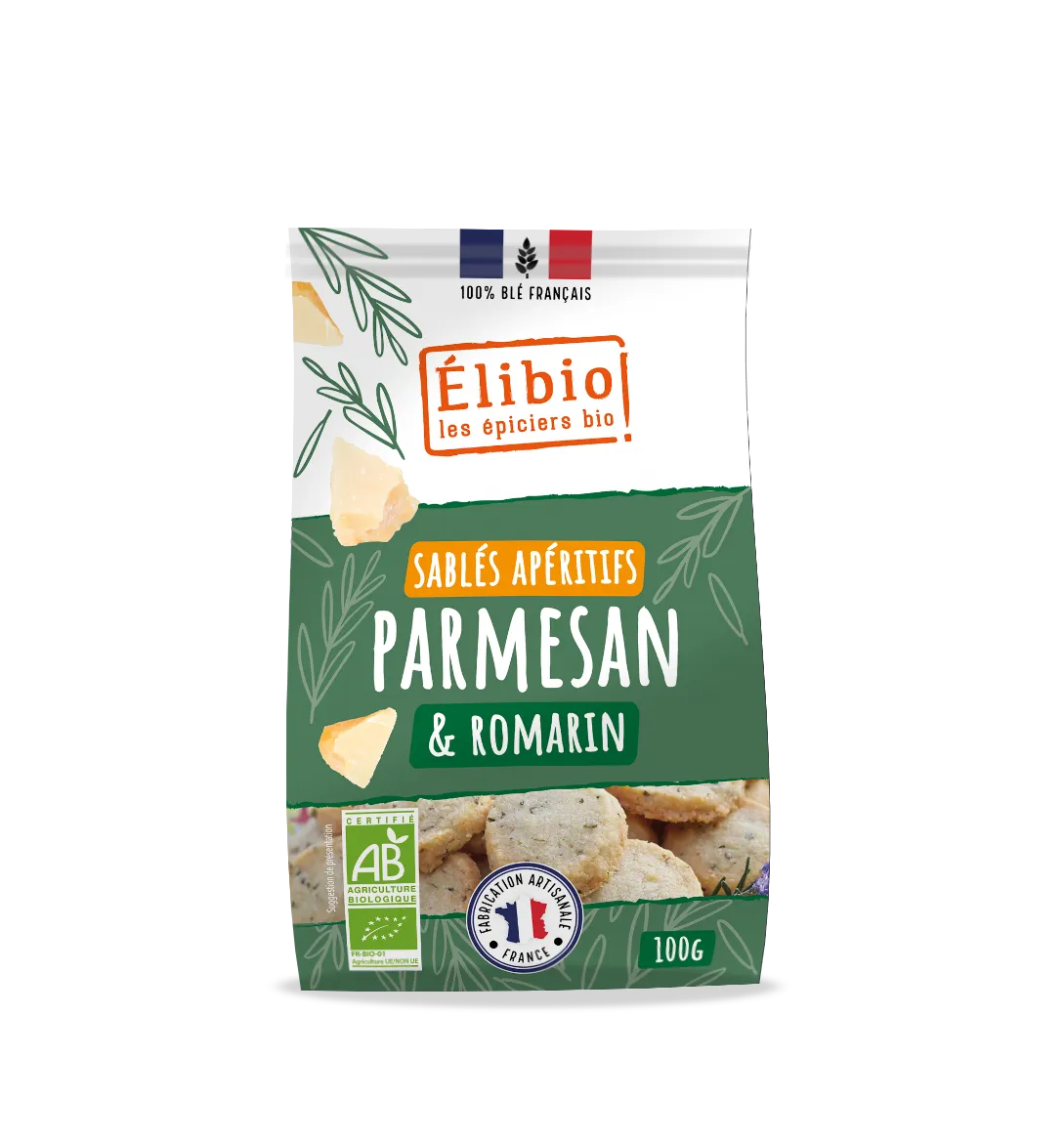 Elibio Élibio Parmigiano-rozemarijnkoekjes Bio (100 gr)