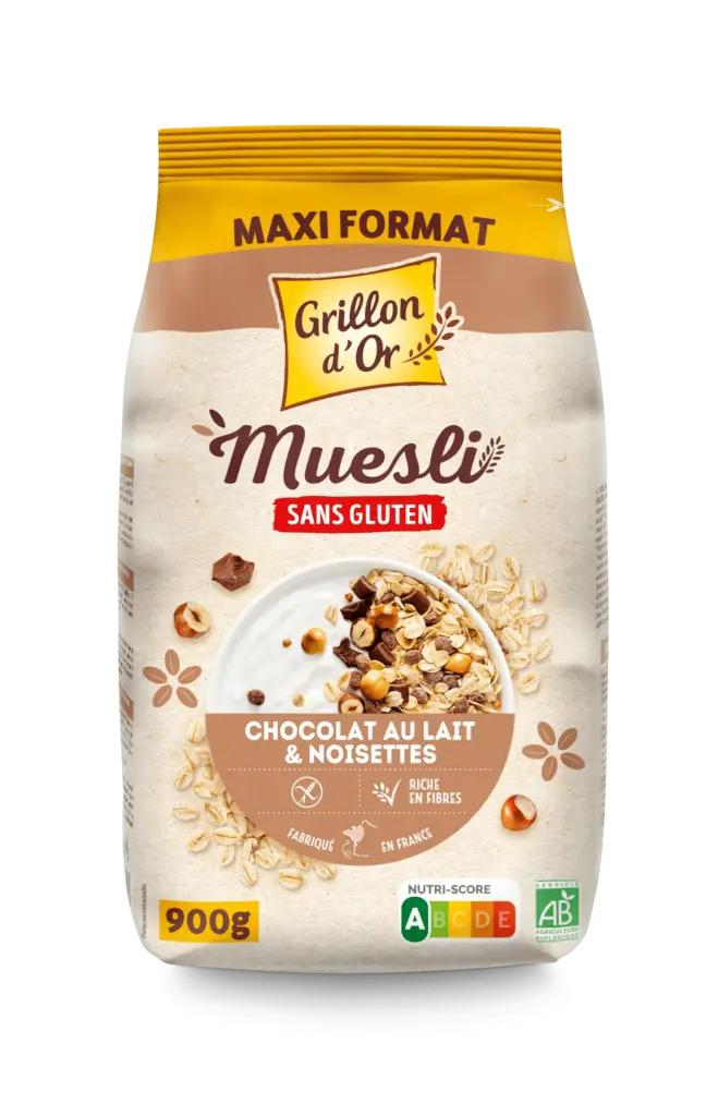 Grillon D'or Muesli met Melkchocolade en Hazelnoten Glutenvrij Bio (900 gr)