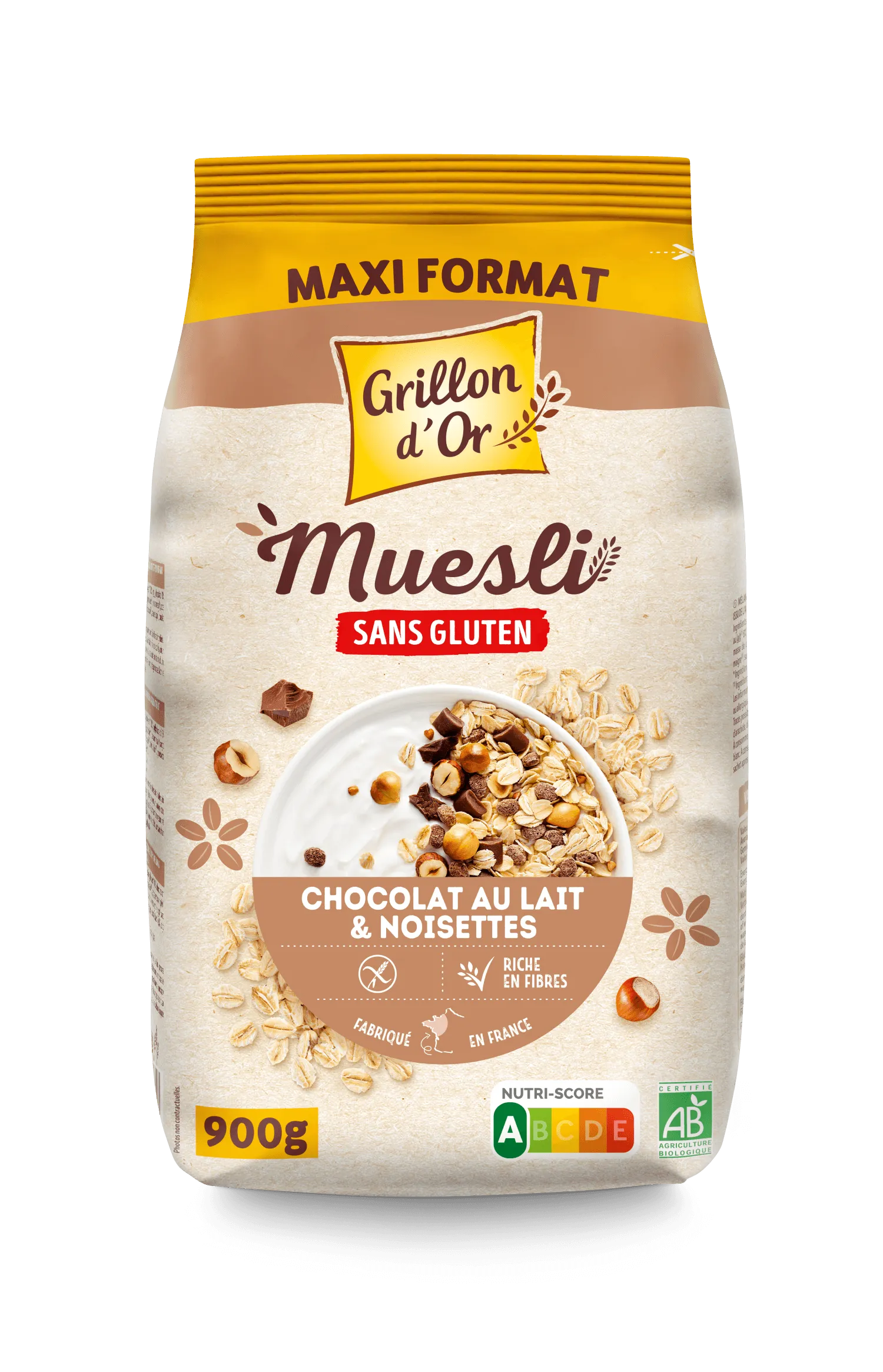 Grillon D'or Muesli met Melkchocolade en Hazelnoten Glutenvrij Bio (900 gr)