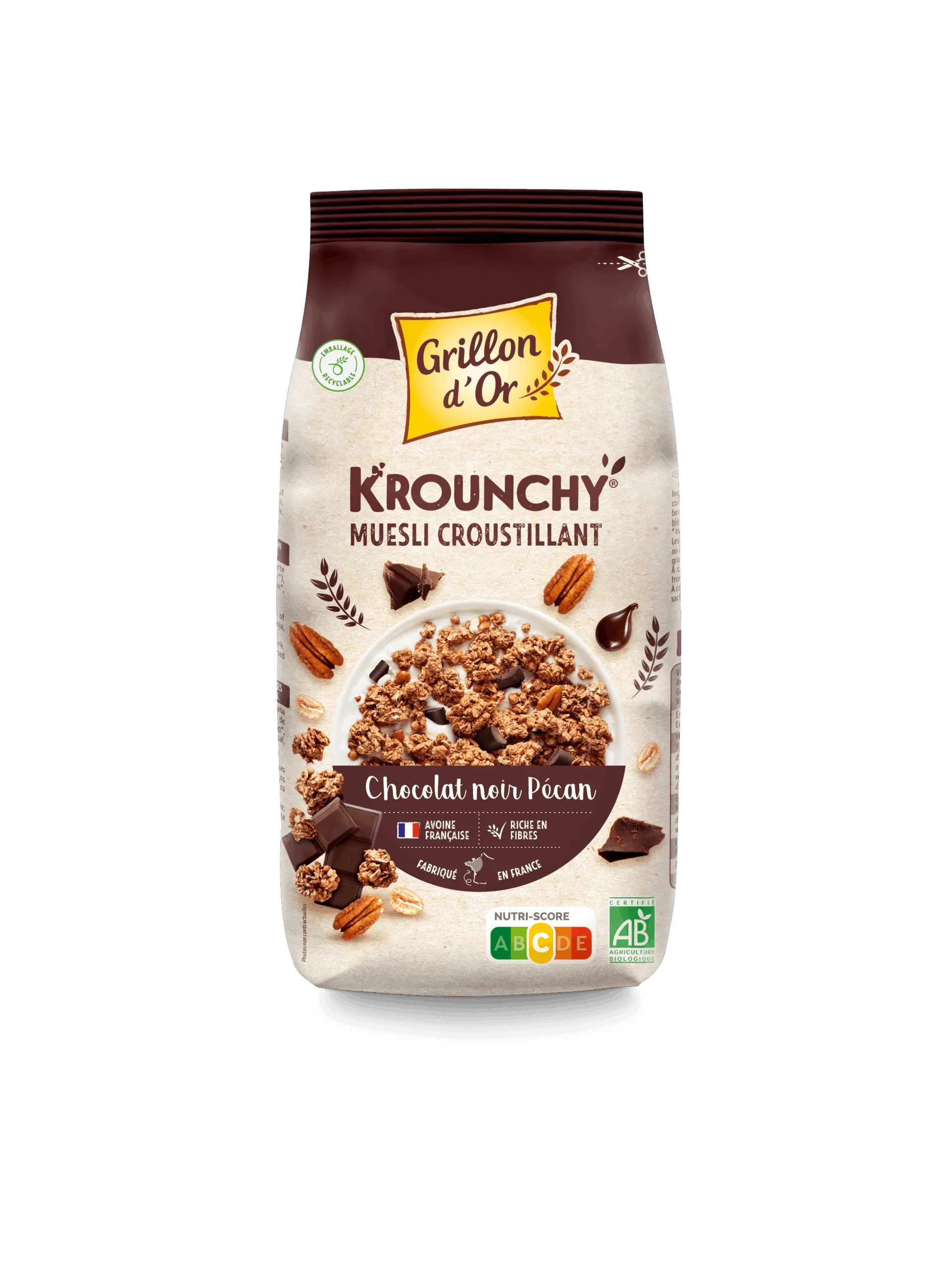 Grillon D'or Krounchy Pure Chocolade Pecannoten Bio (450 gr)