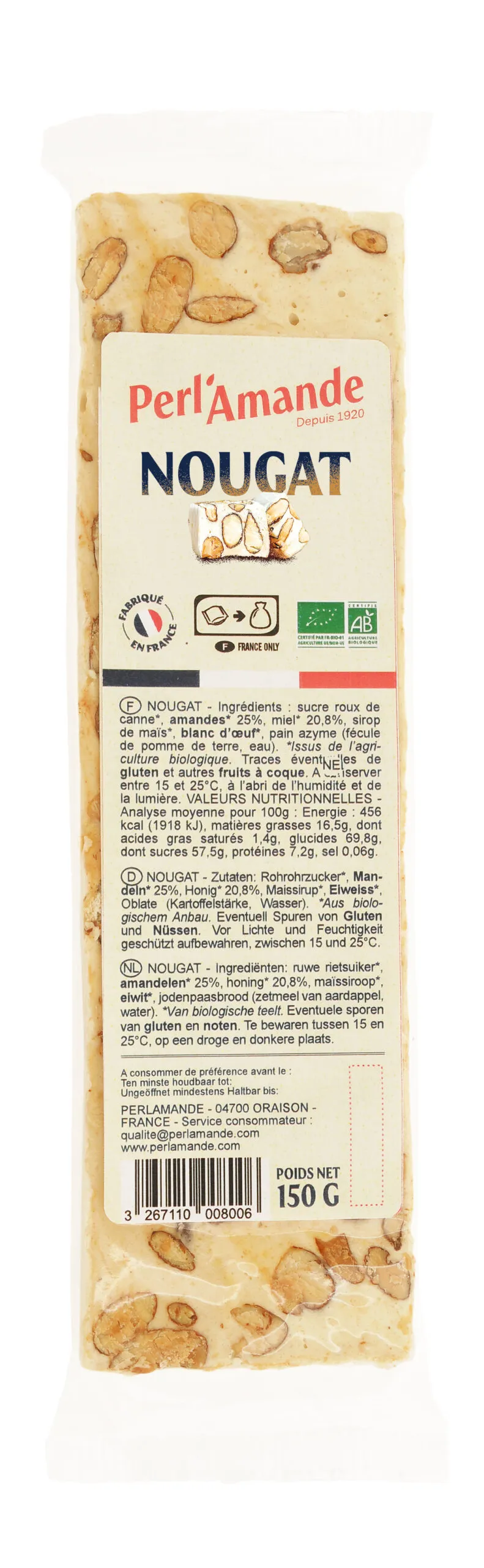 Perl'amande Nougat Wit Bio (150 gr)
