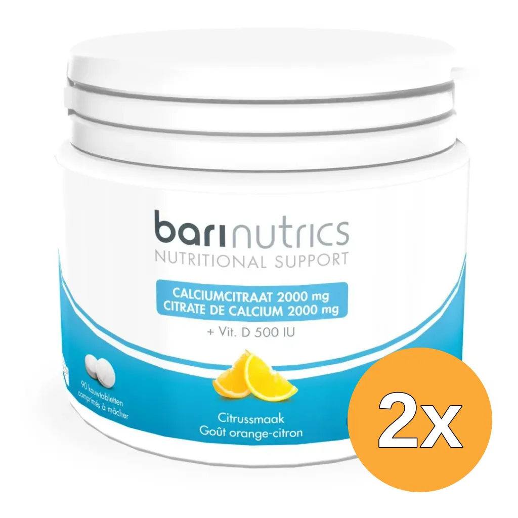 2x Barinutrics Calciumcitraat citrus (90 kauwtabletten)