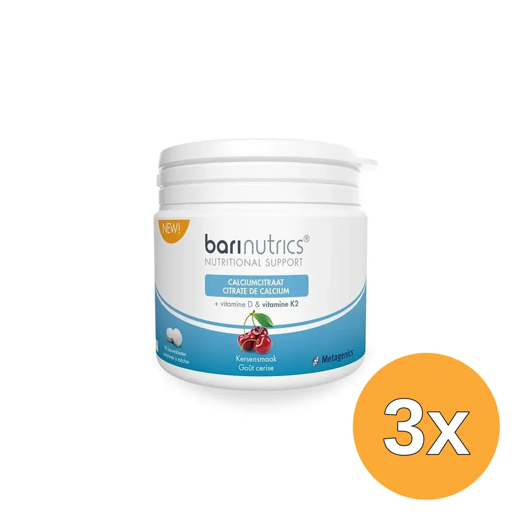 3x Barinutrics Calciumcitraat K2 kers (90 kauwtabletten)