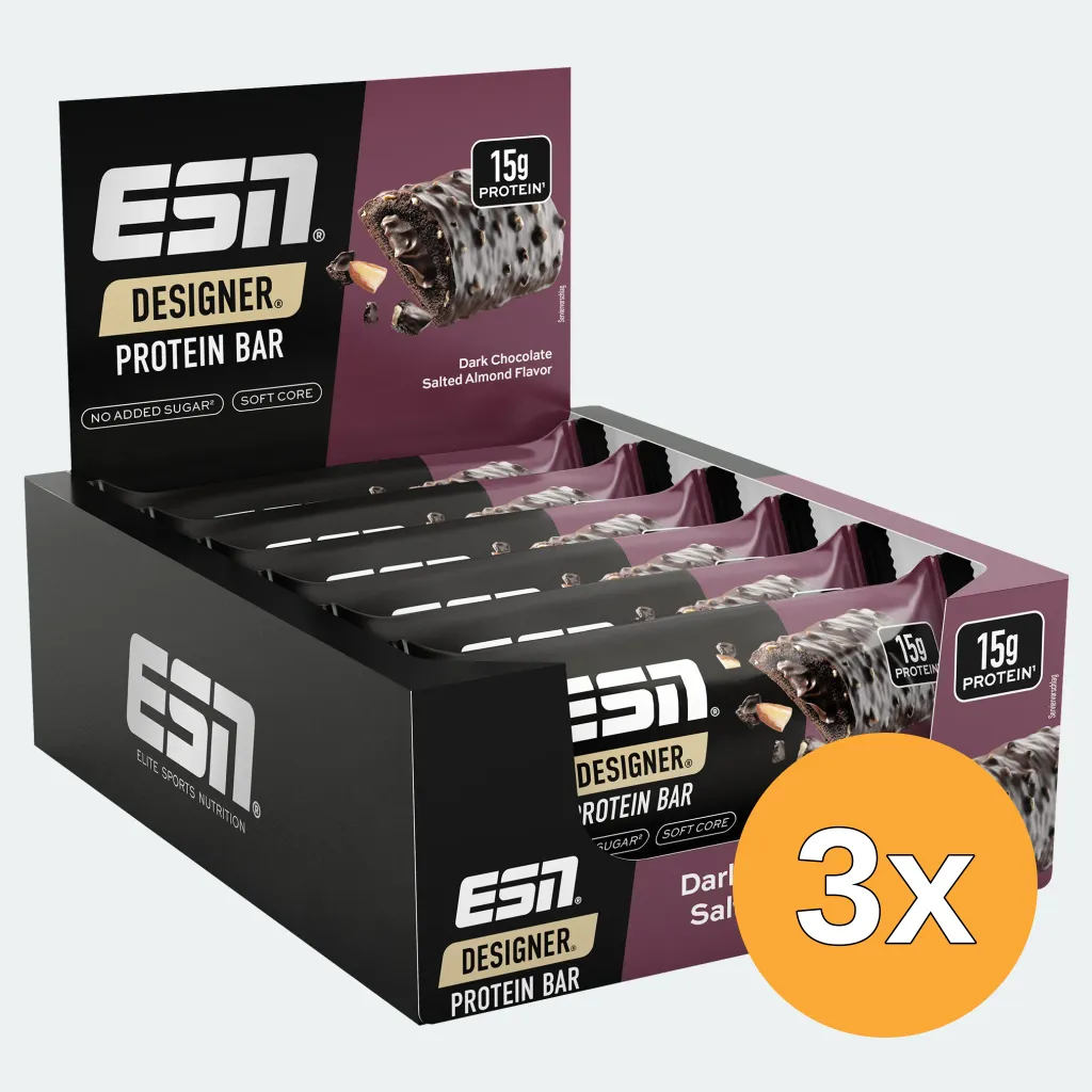 3x ESN Designer Protein Bar Dark Chocolate Salted Almond (12 x 45 gr)