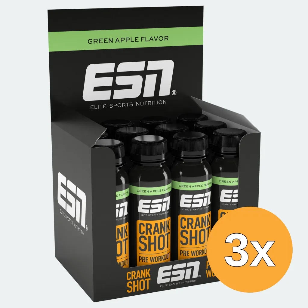 3x ESN PRE WORKOUT Shot Green Apple (with caffeine) (12 x 95 ml)