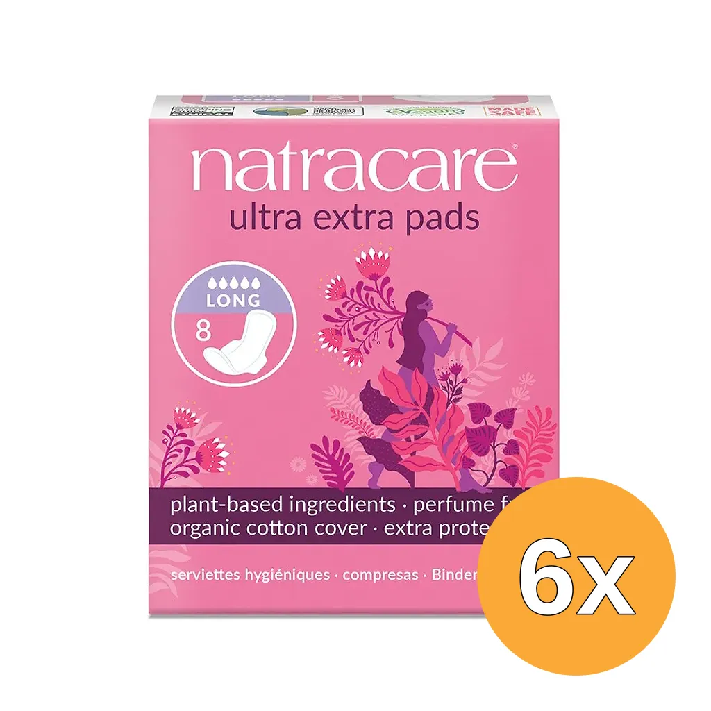 6x Natracare Maandverband Ultra Extra Pads Long (8 stuks)