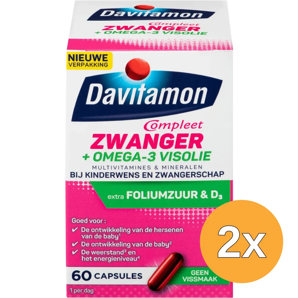 2x Davitamon Compleet Zwanger Plus Visolie (60 capsules)