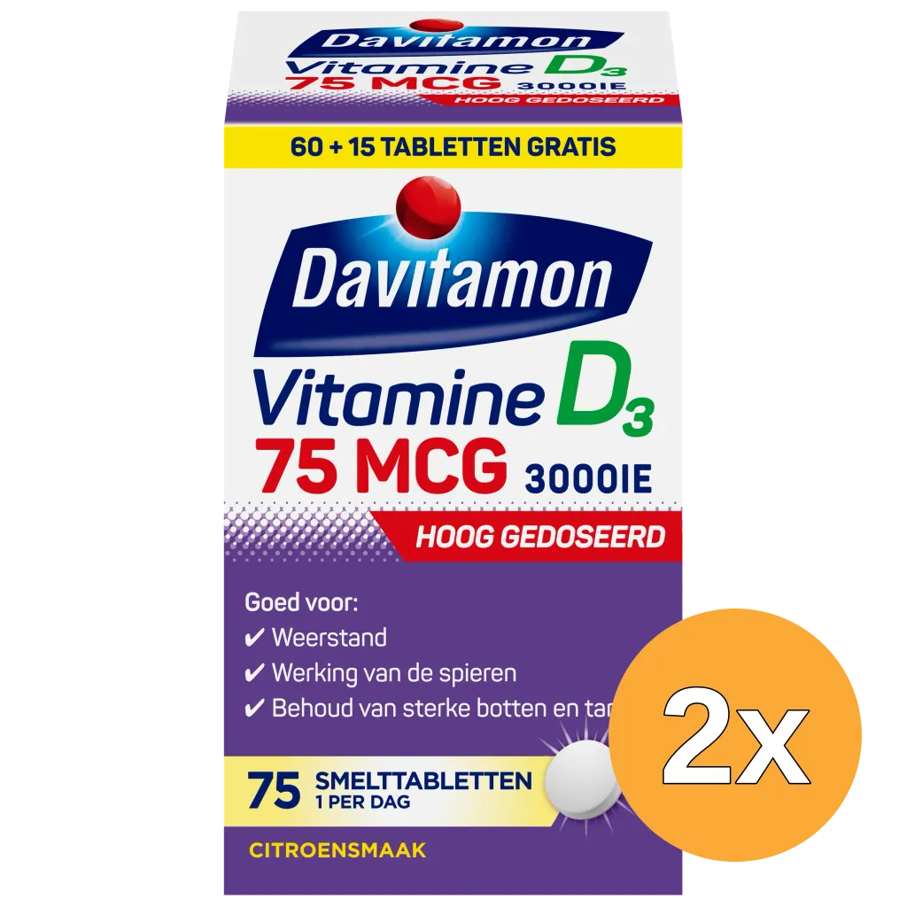 2x Davitamon Vitamine D3 75Mcg (75 tabletten)