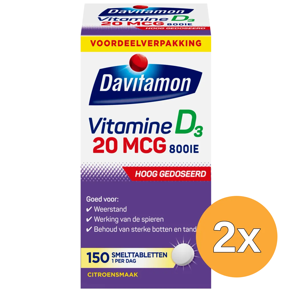 2x Davitamon Vitamine D3 20mcg (150 tabletten)