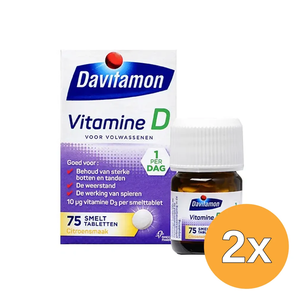 2x Davitamon D Volwassen smelttablet (75 tabletten)