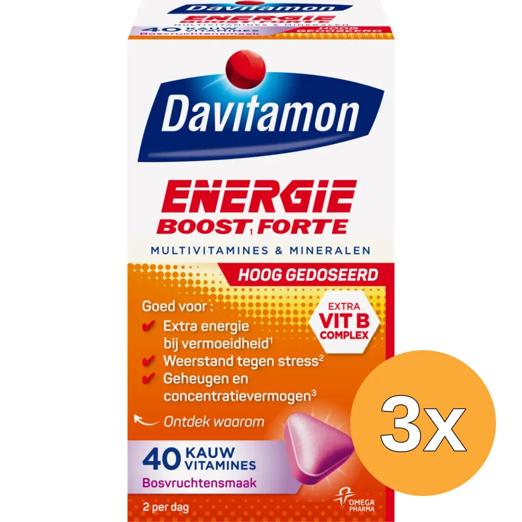 3x Davitamon Extra energie bosvruchten (40 kauwtabletten)