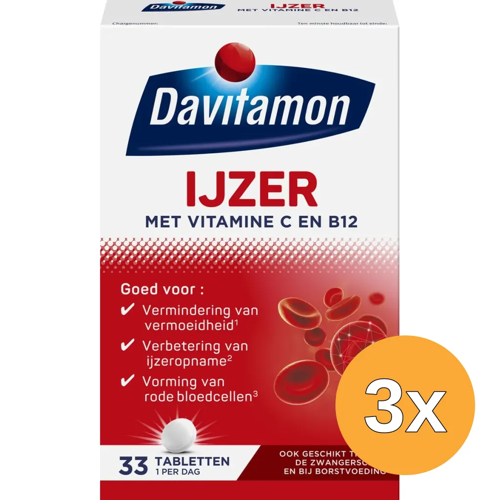 3x Davitamon IJzer met B12 (33 stuks)