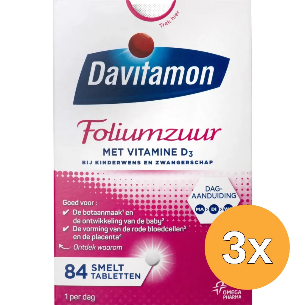3x Davitamon Foliumzuur vitamine D (84 tabletten)