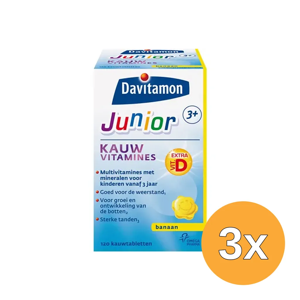 3x Davitamon Junior 3+ banaan (120 kauwtabletten)