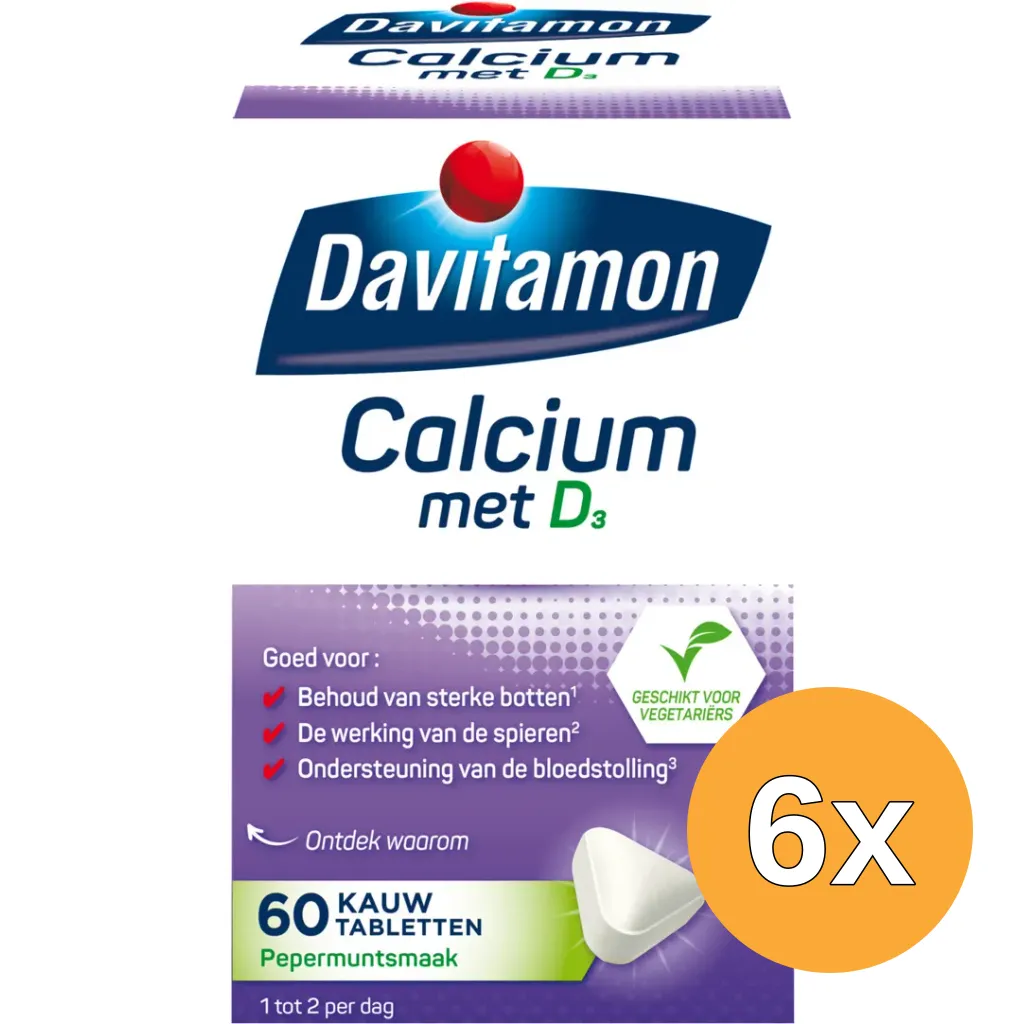6x Davitamon Calcium & D3 mint (60 kauwtabletten)