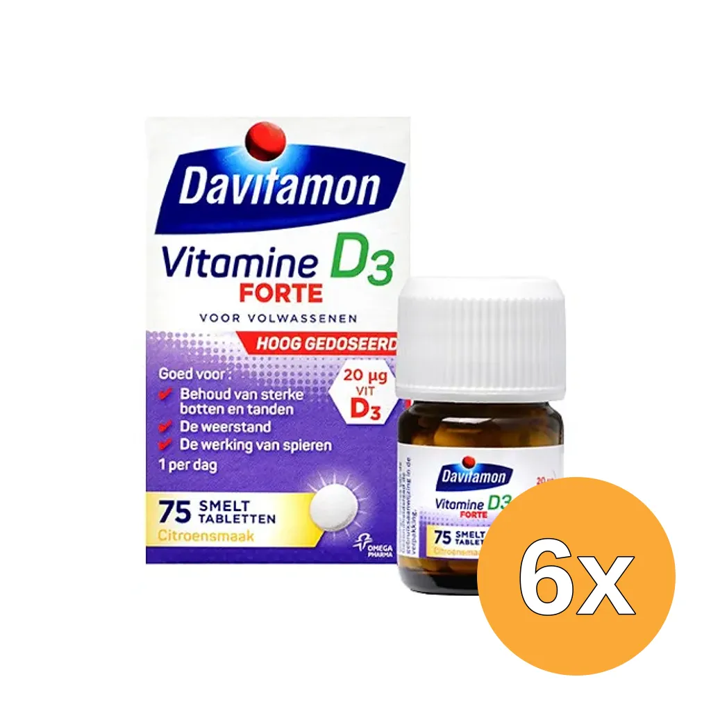 6x Davitamon D3 Forte smelttablet (75 tabletten)