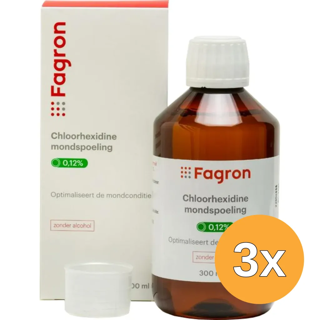 3x Fagron Chloorhexidine mondspoeling 0.12% (300 ml)