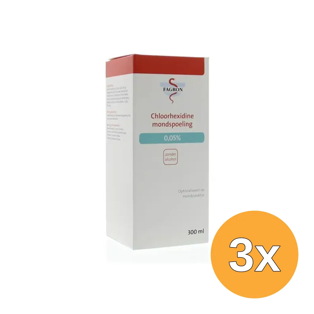 3x Fagron Chloorhexidine mondspoeling 0.05% (300 ml)