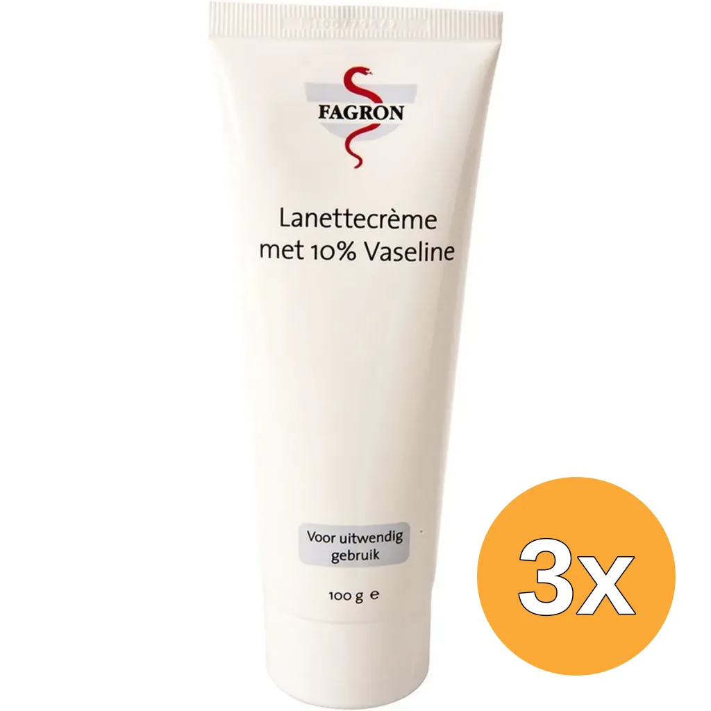 3x Fagron Lanettecreme met 10% Vaseline (100 gr)