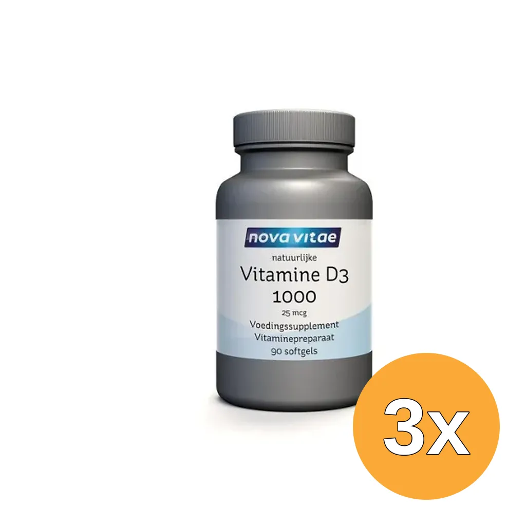 3x Nova Vitae Vitamine D3 1000/25mcg (90 softgels)