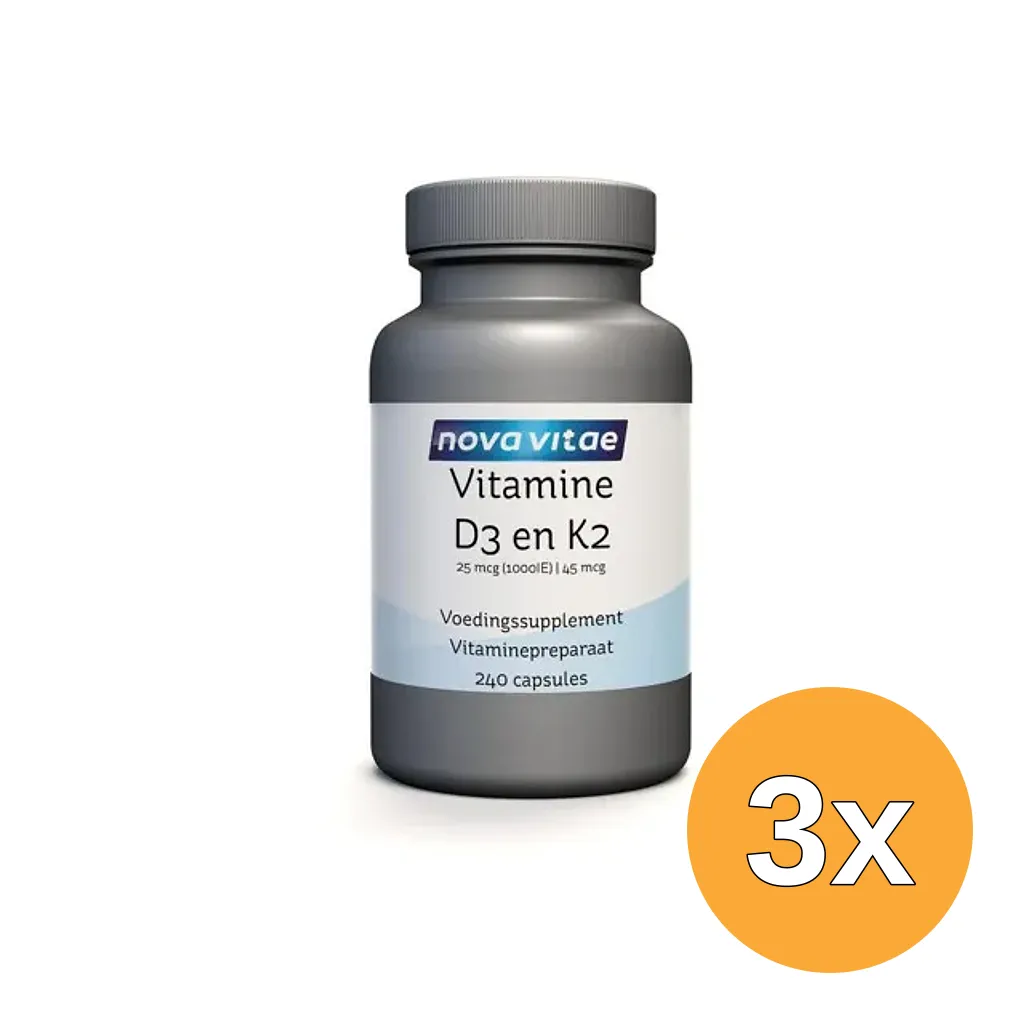 3x Nova Vitae Vitamine D3 25mcg K2 45mcg (240 capsules)