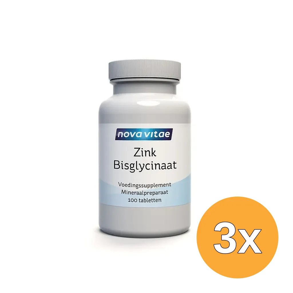 3x Nova Vitae Zink Bisglycinaat 25Mg (100 tabletten)